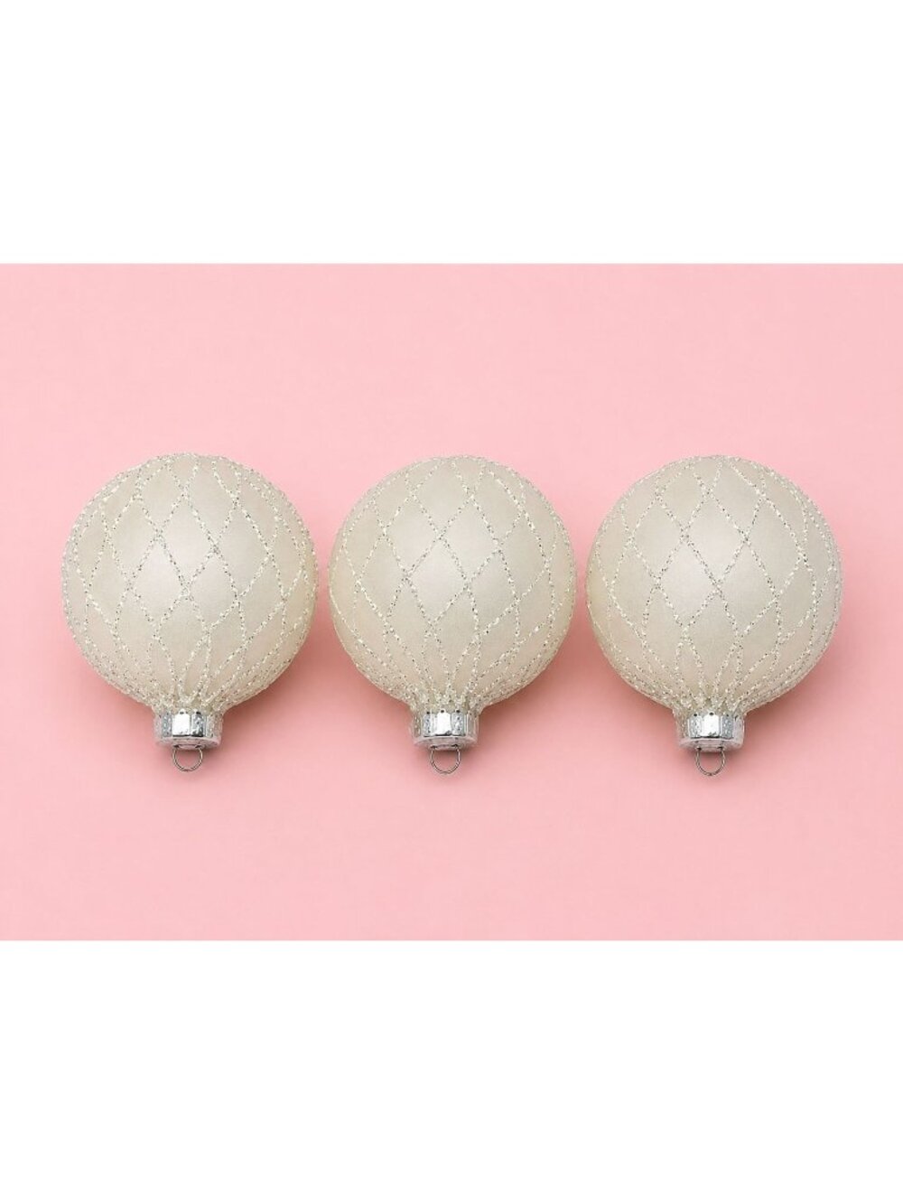 Vintage UT 3 Christmas Plastic Ball Ornaments Silver White Glitter